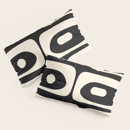Mid Century Modern Piquet Abstract Pattern in Black and Almond Cream Pillow Sham Gallery Image 4
