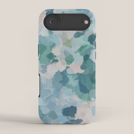Flowers in the Wind II - Mint Green Sky Blue Teal Blush Pink Abstract Nature Nature Painting Art iPhone Case Gallery Image 2