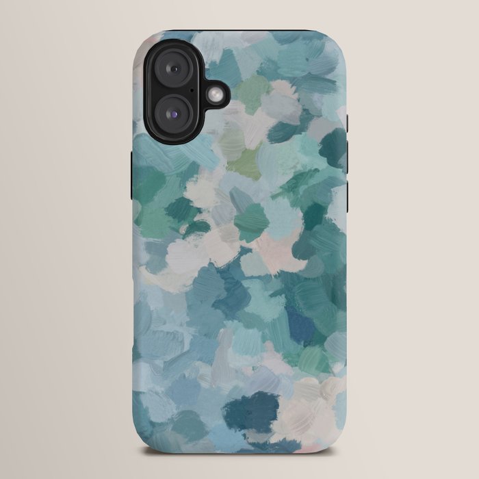 Flowers in the Wind II - Mint Green Sky Blue Teal Blush Pink Abstract Nature Nature Painting Art iPhone Case Gallery Image 14