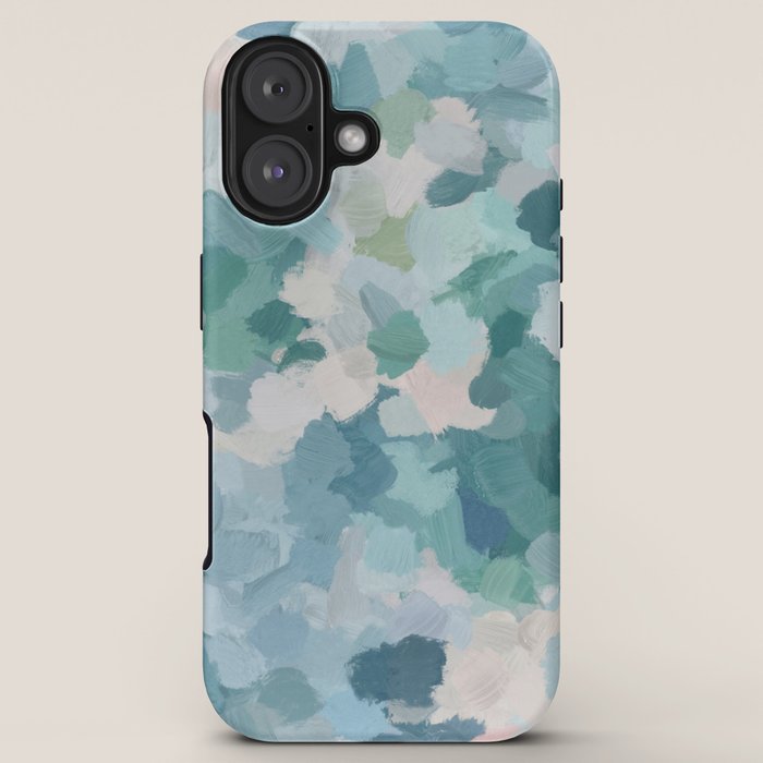 Flowers in the Wind II - Mint Green Sky Blue Teal Blush Pink Abstract Nature Nature Painting Art iPhone Case Gallery Image 5