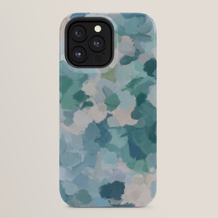 Flowers in the Wind II - Mint Green Sky Blue Teal Blush Pink Abstract Nature Nature Painting Art iPhone Case Gallery Image 32