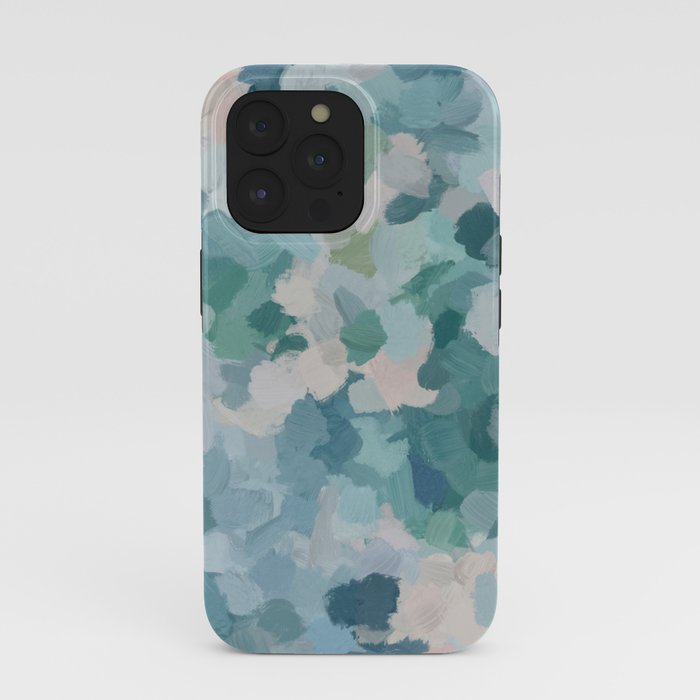 Flowers in the Wind II - Mint Green Sky Blue Teal Blush Pink Abstract Nature Nature Painting Art iPhone Case Gallery Image 39