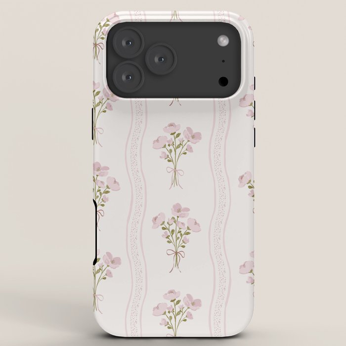 Delicate floral bouquets with vertical stripes - Pink and moss green pattern iPhone Case Gallery Image 8