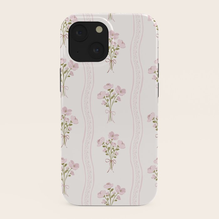 Delicate floral bouquets with vertical stripes - Pink and moss green pattern iPhone Case Gallery Image 38