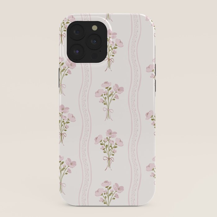 Delicate floral bouquets with vertical stripes - Pink and moss green pattern iPhone Case Gallery Image 40