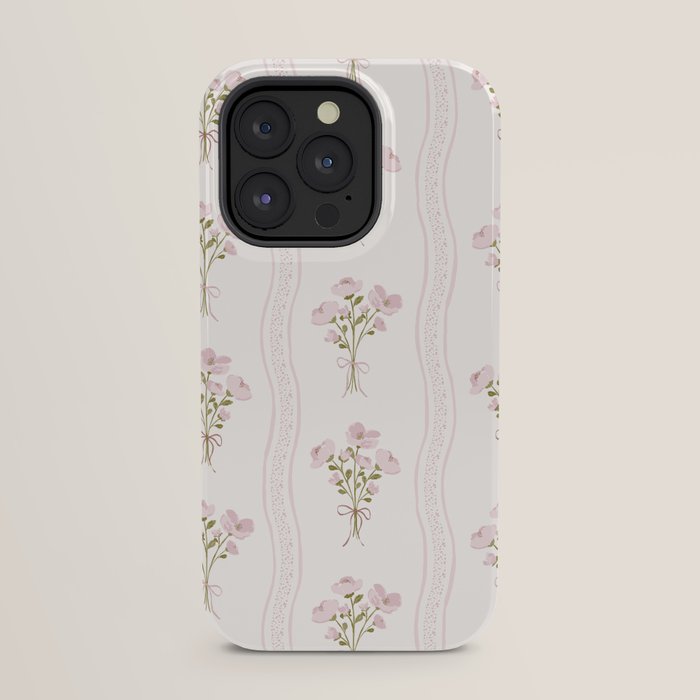 Delicate floral bouquets with vertical stripes - Pink and moss green pattern iPhone Case Gallery Image 23