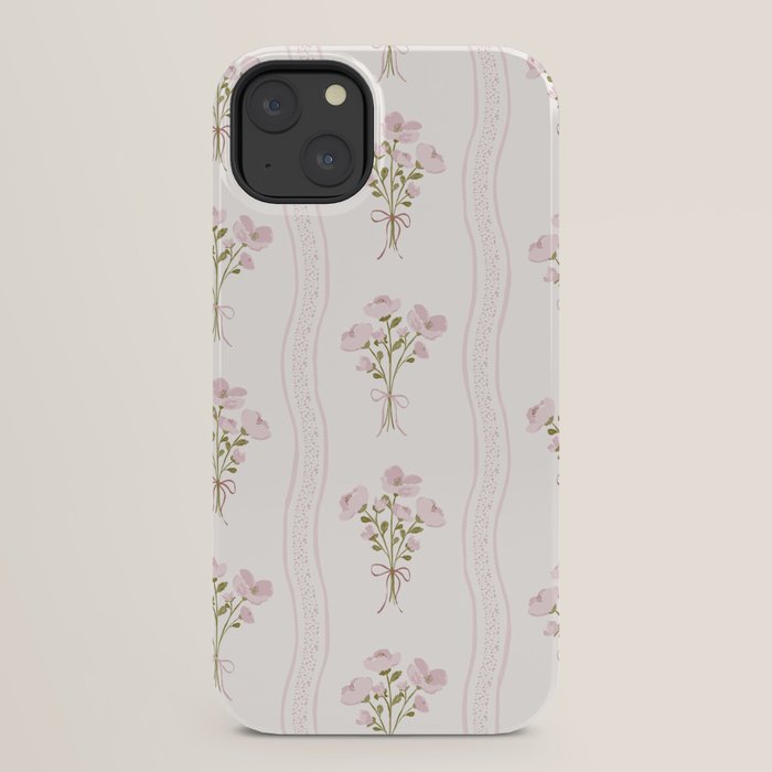 Delicate floral bouquets with vertical stripes - Pink and moss green pattern iPhone Case Gallery Image 30