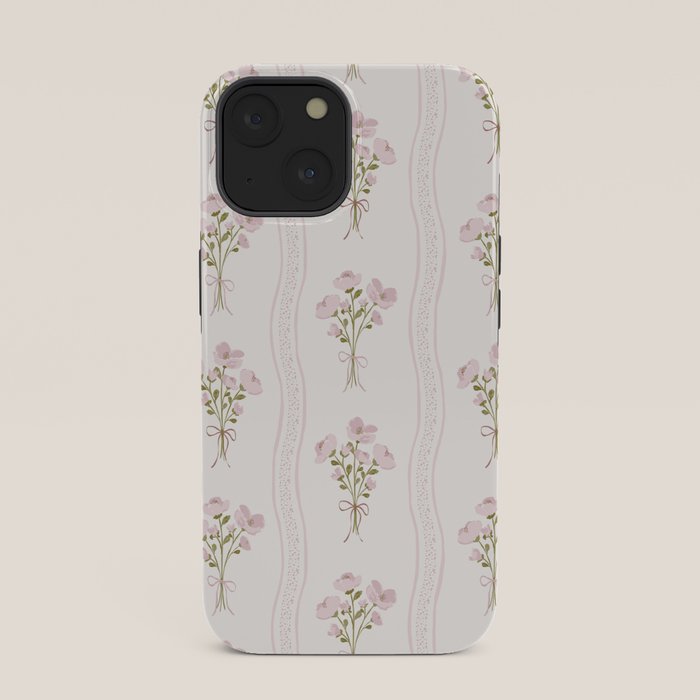 Delicate floral bouquets with vertical stripes - Pink and moss green pattern iPhone Case Gallery Image 33