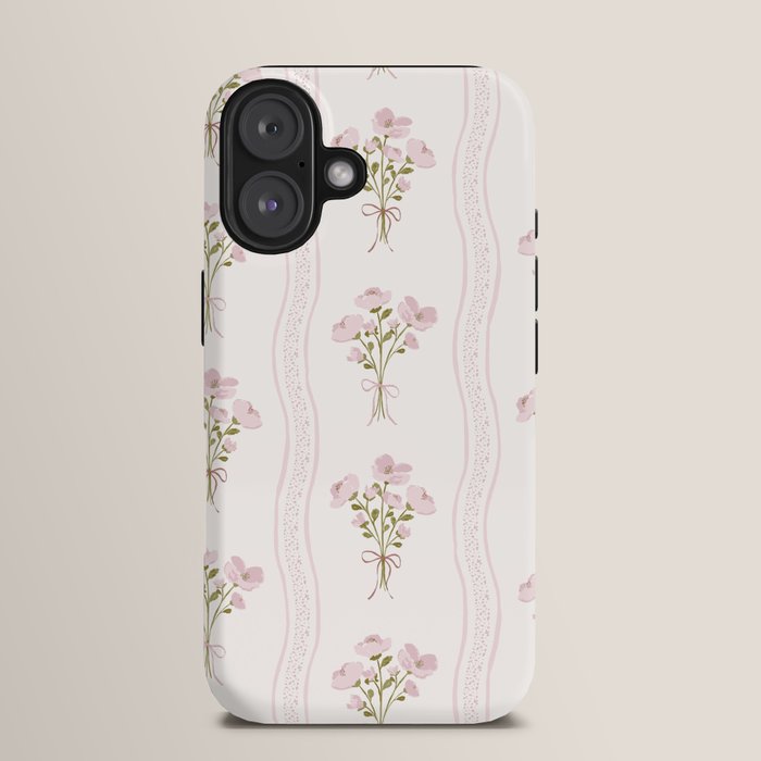 Delicate floral bouquets with vertical stripes - Pink and moss green pattern iPhone Case Gallery Image 13