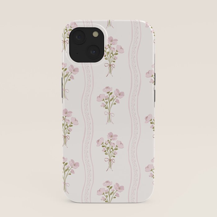 Delicate floral bouquets with vertical stripes - Pink and moss green pattern iPhone Case Gallery Image 37