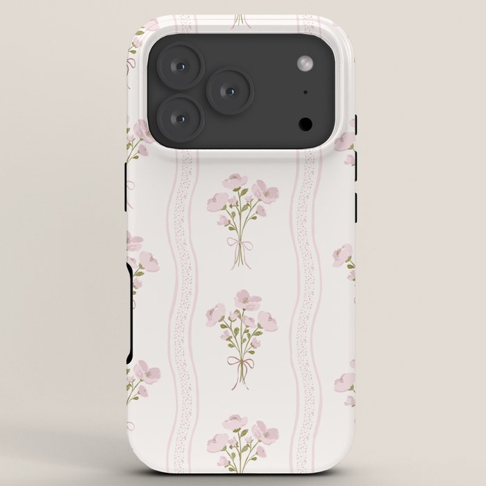 Delicate floral bouquets with vertical stripes - Pink and moss green pattern iPhone Case Gallery Image 7