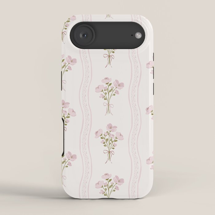Delicate floral bouquets with vertical stripes - Pink and moss green pattern iPhone Case Gallery Image 2