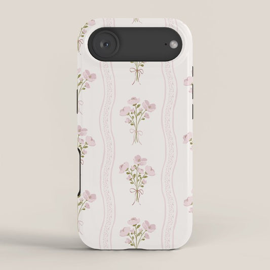 Delicate floral bouquets with vertical stripes - Pink and moss green pattern iPhone Case Gallery Image 2