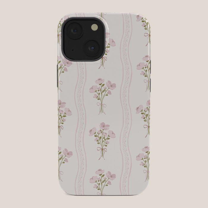 Delicate floral bouquets with vertical stripes - Pink and moss green pattern iPhone Case Gallery Image 34