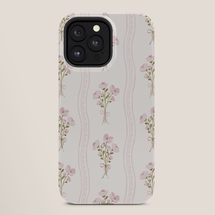 Delicate floral bouquets with vertical stripes - Pink and moss green pattern iPhone Case Gallery Image 28