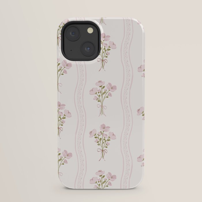 Delicate floral bouquets with vertical stripes - Pink and moss green pattern iPhone Case Gallery Image 29