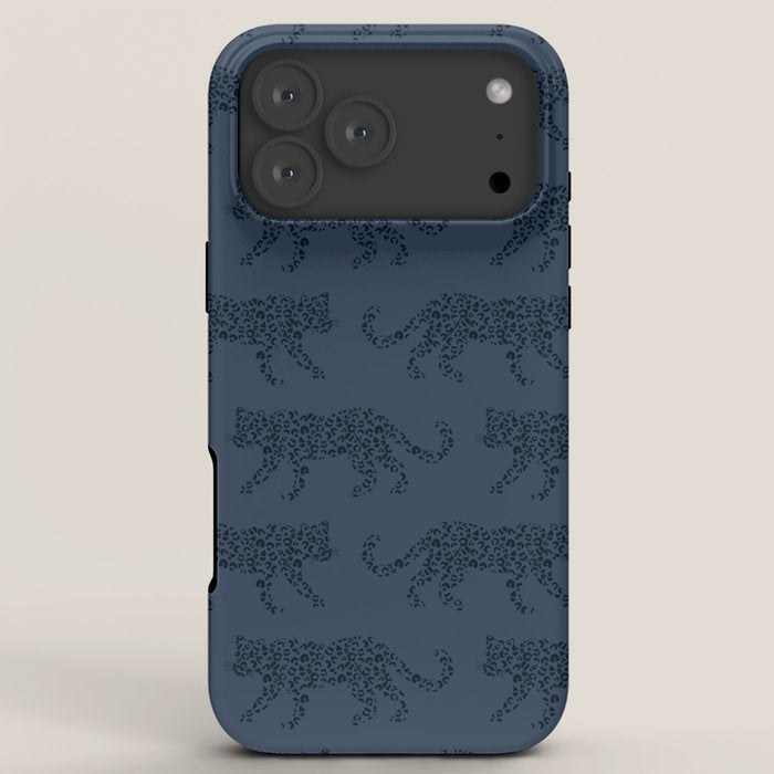 Leopard Parade - Dark Navy on Denim Blue iPhone Case Gallery Image 8