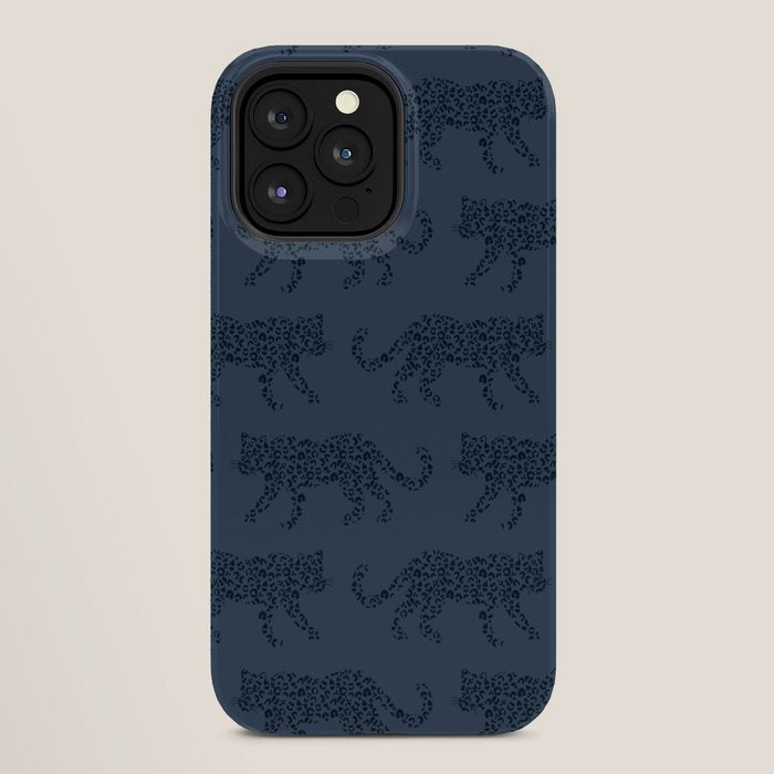 Leopard Parade - Dark Navy on Denim Blue iPhone Case Gallery Image 28