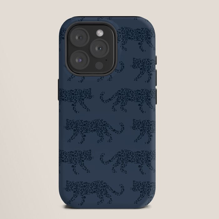 Leopard Parade - Dark Navy on Denim Blue iPhone Case Gallery Image 11
