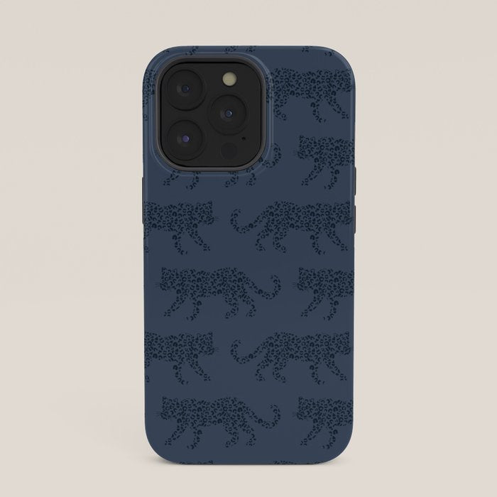 Leopard Parade - Dark Navy on Denim Blue iPhone Case Gallery Image 35