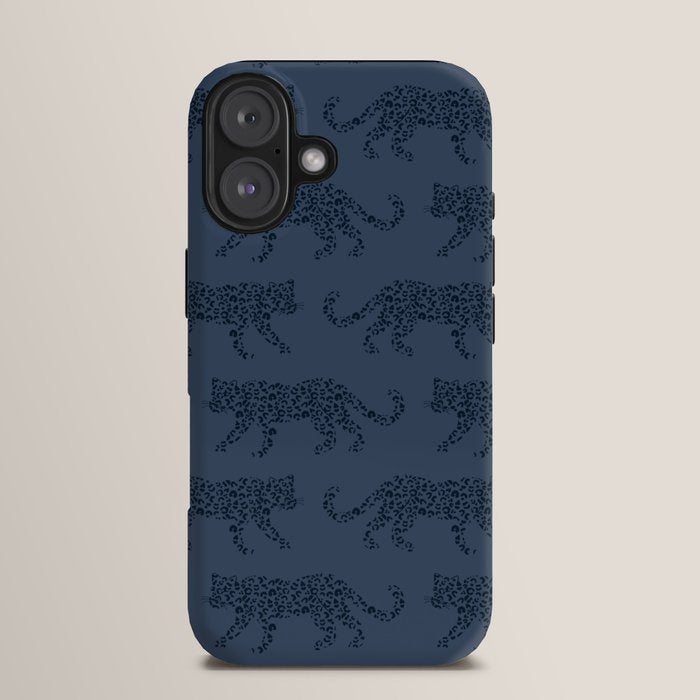 Leopard Parade - Dark Navy on Denim Blue iPhone Case Gallery Image 13