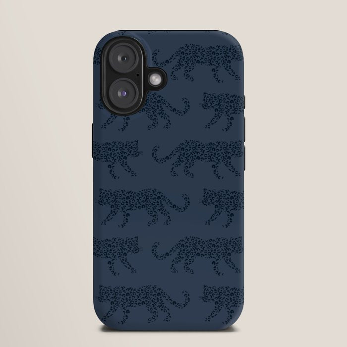Leopard Parade - Dark Navy on Denim Blue iPhone Case Gallery Image 9