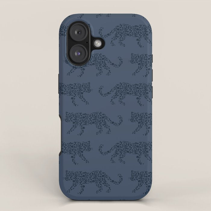 Leopard Parade - Dark Navy on Denim Blue iPhone Case Gallery Image 1