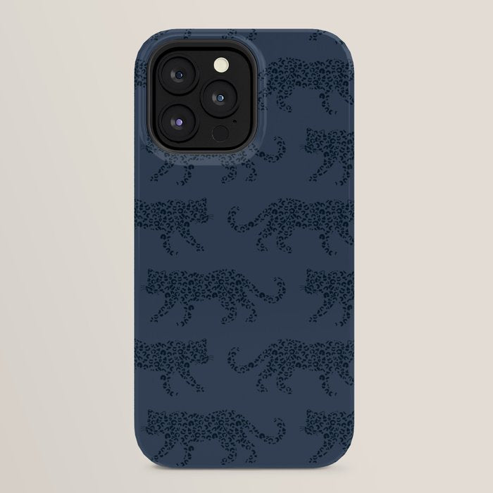Leopard Parade - Dark Navy on Denim Blue iPhone Case Gallery Image 32