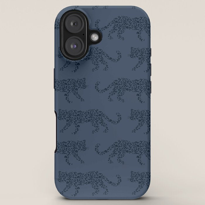 Leopard Parade - Dark Navy on Denim Blue iPhone Case Gallery Image 5