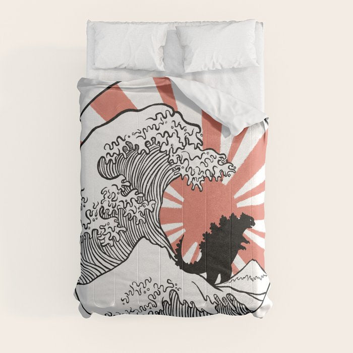Godzilla Rising Sun The Great Wave Comforter Gallery Image 3