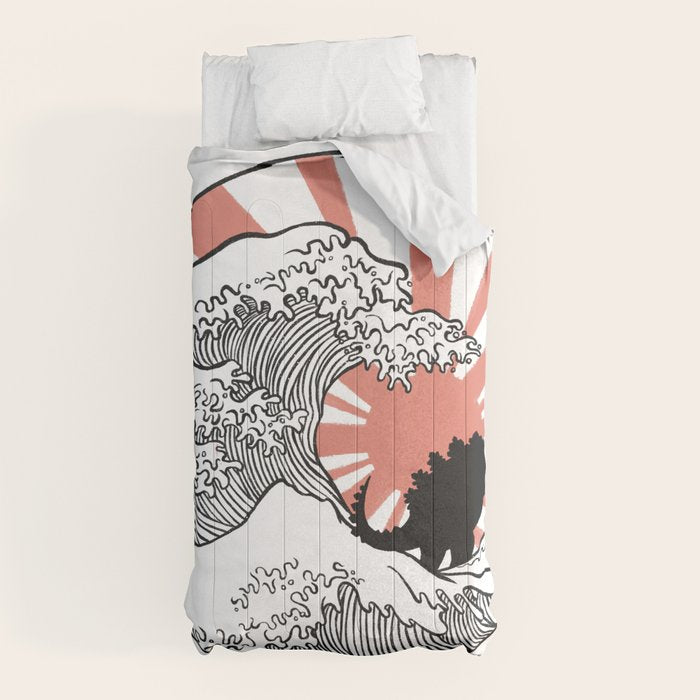 Godzilla Rising Sun The Great Wave Comforter Gallery Image 5