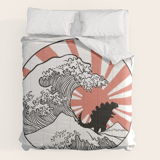 Godzilla Rising Sun The Great Wave Comforter Gallery Image 2