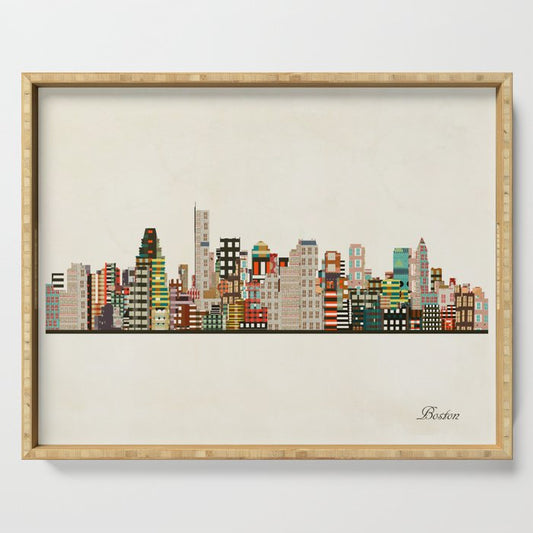 boston city skyline Serving Tray Gallery Image 1