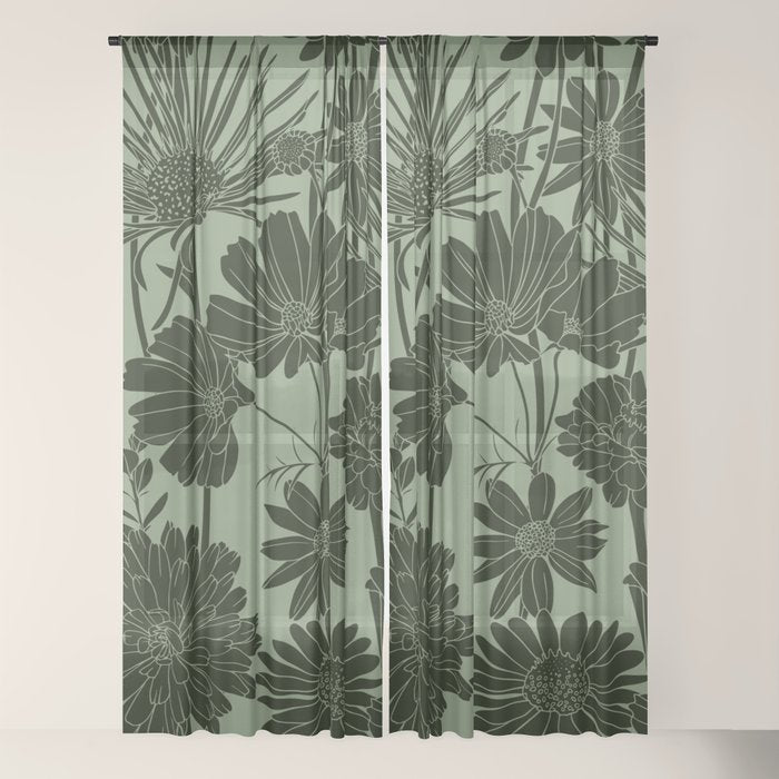 Floral Prints, Dark Green, Colour Prints Window Curtain Gallery Image 22