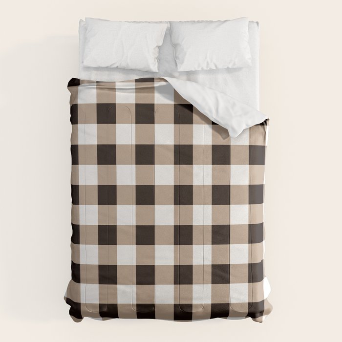 Gingham Large Tan Black White Comforter Gallery Image 1