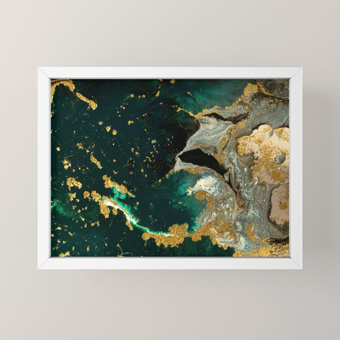 Abstract Pour Painting Liquid Marble Abstract Dark Green Painting Gold Accent Agate Stone Layers Mini Art Print Gallery Image 4