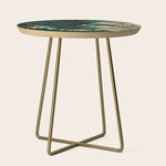 Abstract Pour Painting Liquid Marble Abstract Dark Green Painting Gold Accent Agate Stone Layers Side Table Gallery Image 1