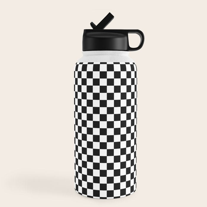 Classic Black and White Race Check Checkered Geometric Win Water Bottle Gallery Image 4