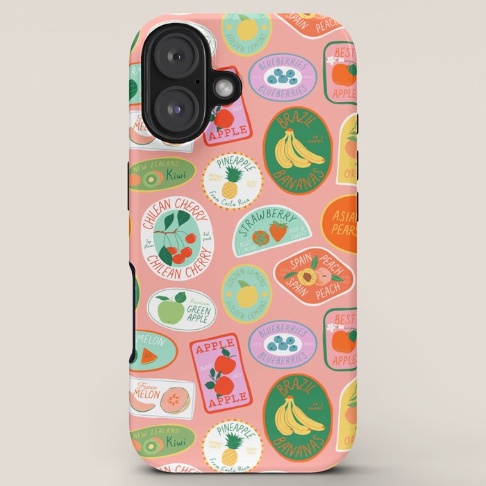 Vintage fruit sticker label cartoon pattern iPhone Case Gallery Image 5