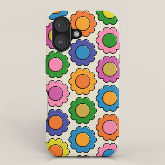 Colorful Flowers Happy Retro Plastic-Look Pattern iPhone Case Gallery Image 1
