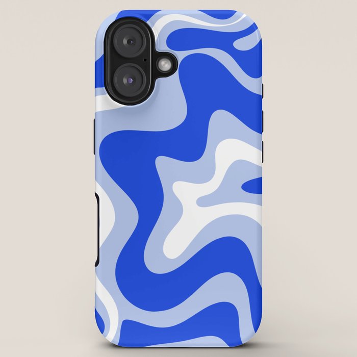 Retro Liquid Swirl Abstract Pattern Royal Blue, Light Blue, and White iPhone Case Gallery Image 5