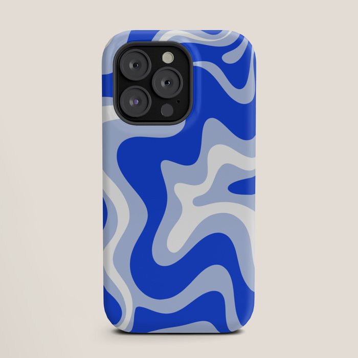 Retro Liquid Swirl Abstract Pattern Royal Blue, Light Blue, and White iPhone Case Gallery Image 19