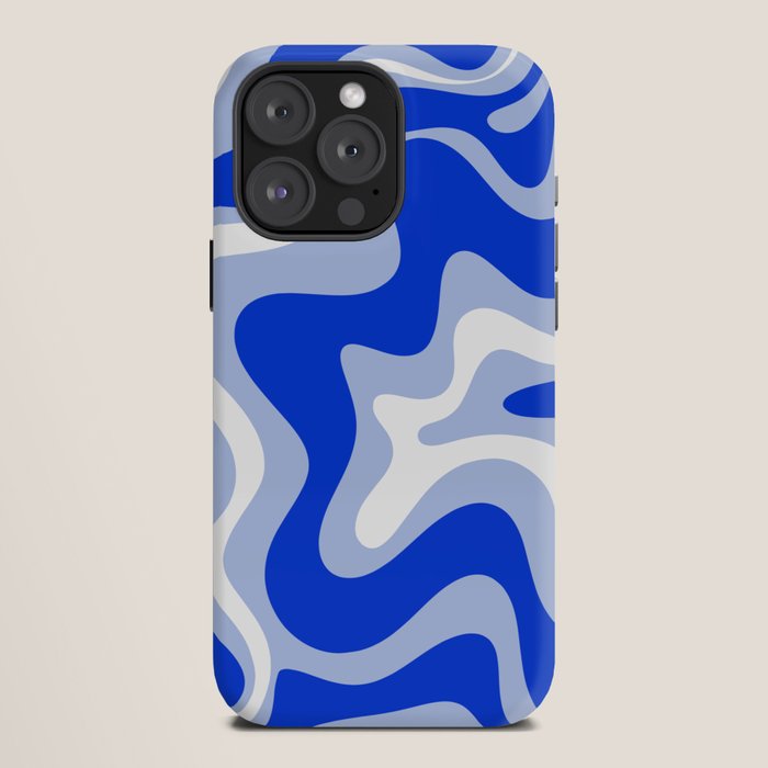 Retro Liquid Swirl Abstract Pattern Royal Blue, Light Blue, and White iPhone Case Gallery Image 12