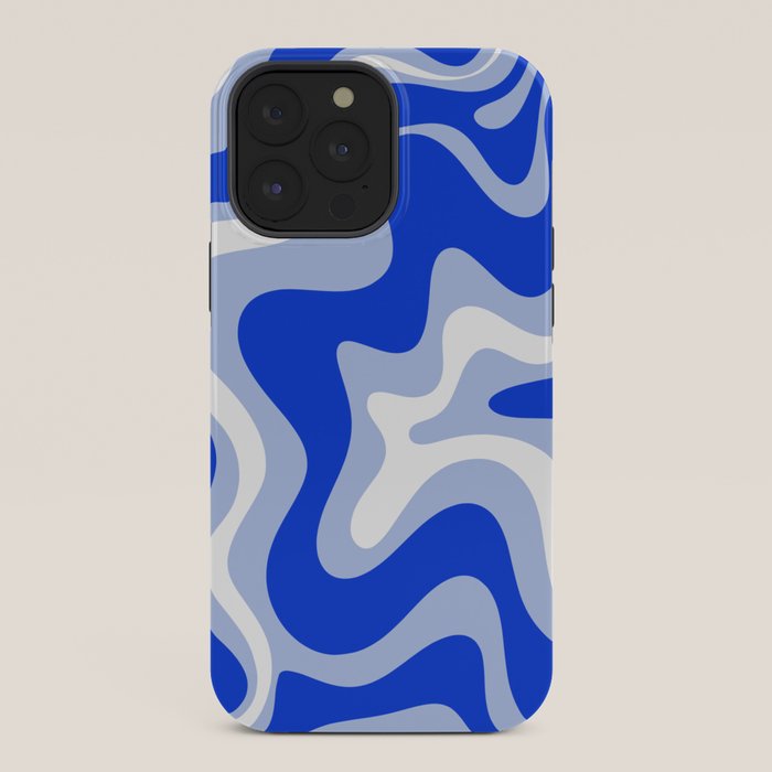 Retro Liquid Swirl Abstract Pattern Royal Blue, Light Blue, and White iPhone Case Gallery Image 36