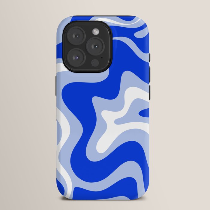 Retro Liquid Swirl Abstract Pattern Royal Blue, Light Blue, and White iPhone Case Gallery Image 15