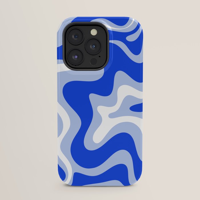 Retro Liquid Swirl Abstract Pattern Royal Blue, Light Blue, and White iPhone Case Gallery Image 23