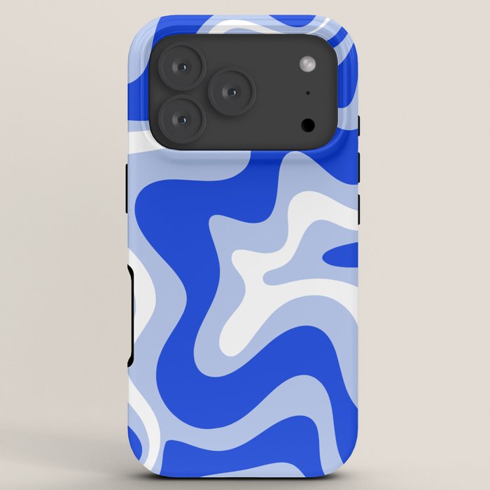 Retro Liquid Swirl Abstract Pattern Royal Blue, Light Blue, and White iPhone Case Gallery Image 7