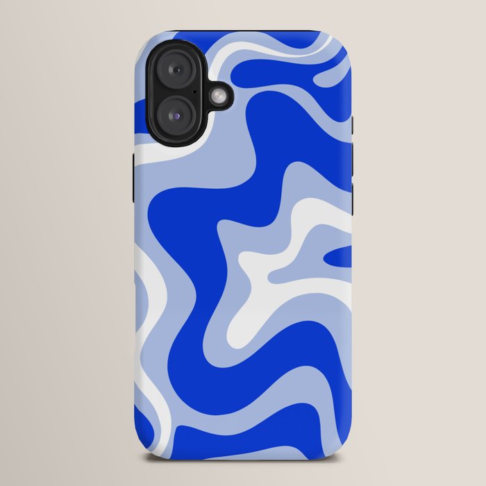 Retro Liquid Swirl Abstract Pattern Royal Blue, Light Blue, and White iPhone Case Gallery Image 14