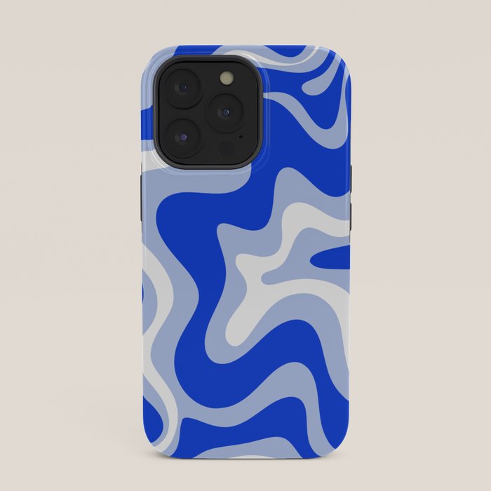 Retro Liquid Swirl Abstract Pattern Royal Blue, Light Blue, and White iPhone Case Gallery Image 35