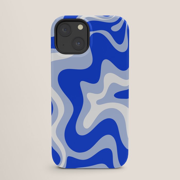 Retro Liquid Swirl Abstract Pattern Royal Blue, Light Blue, and White iPhone Case Gallery Image 25